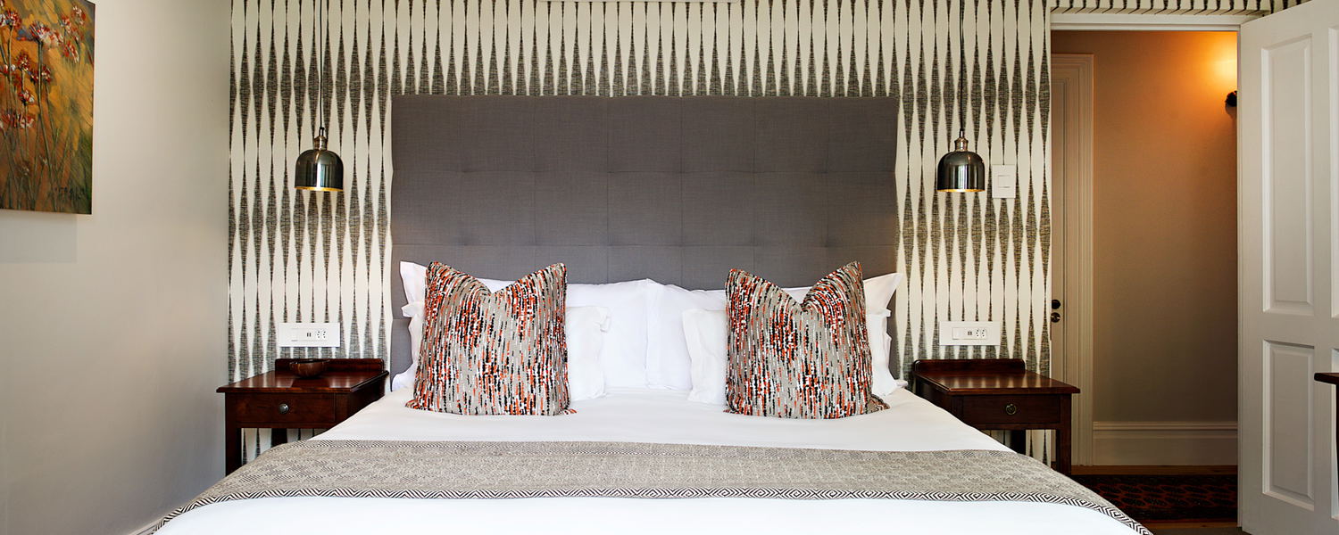 Modern Wallpaper, Stellenbosch accommodation, Bold Wallpaper, button headboard