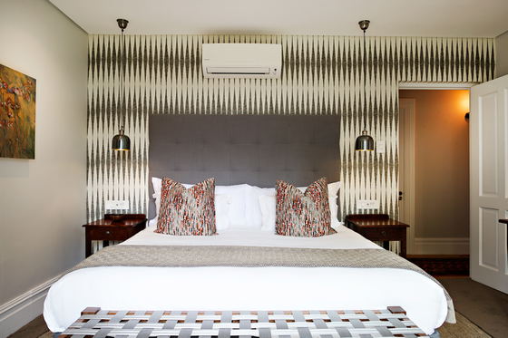 Modern Wallpaper, Stellenbosch accommodation, Bold Wallpaper, button headboard