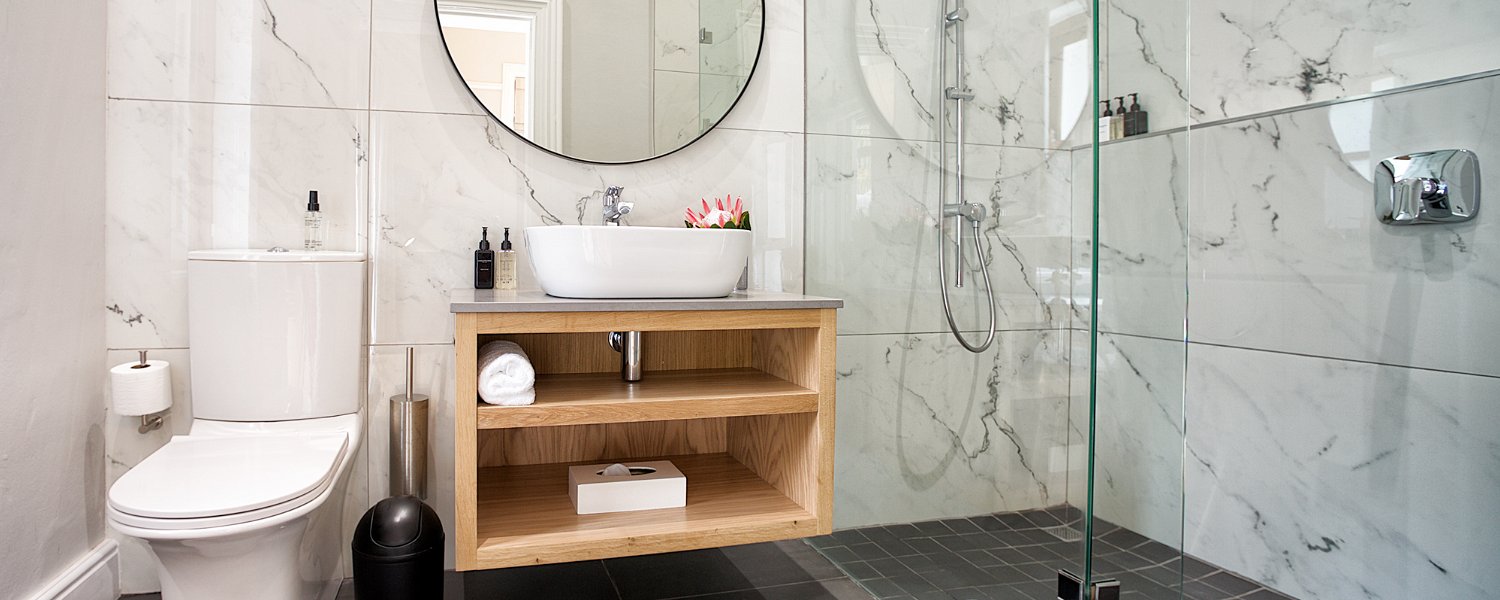 Modern Bathroom, floating vanity, wood and stone top vanity
