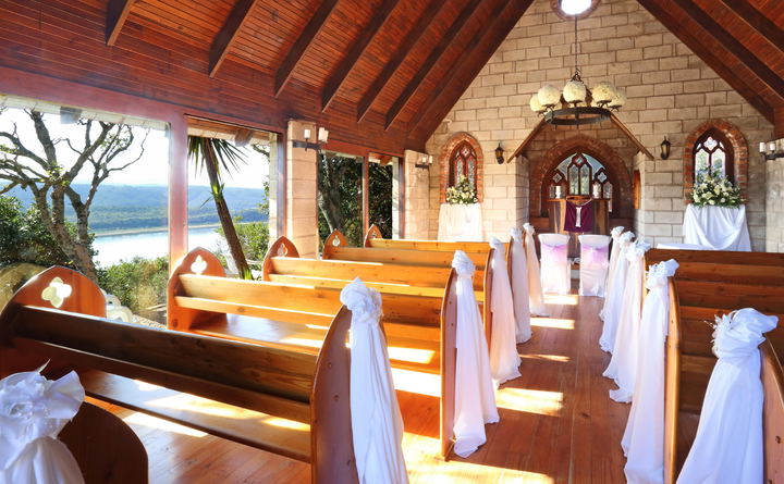 Intimate chapel with spectacular lake and mountain views