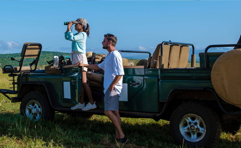 couple on a safari in the Kruger National Park in South Africa