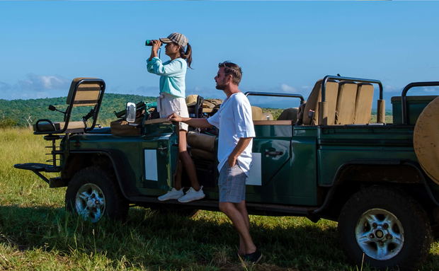 couple on a safari in the Kruger National Park in South Africa