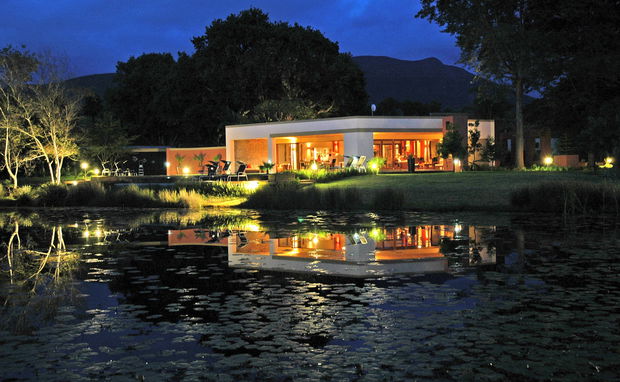 Restaurant and pond Restaurant and pond