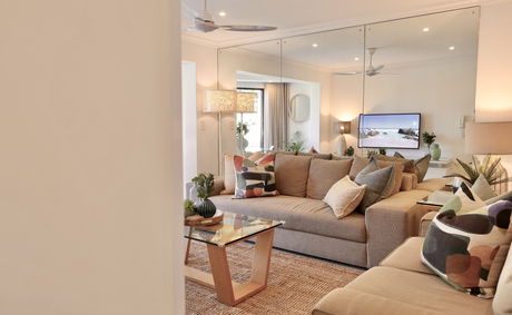 Living room, couch, aesthetic design, holiday apartment