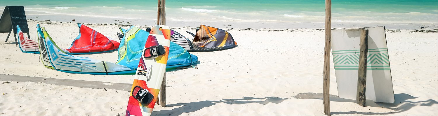 Kite surf equipment on the beach in Paje