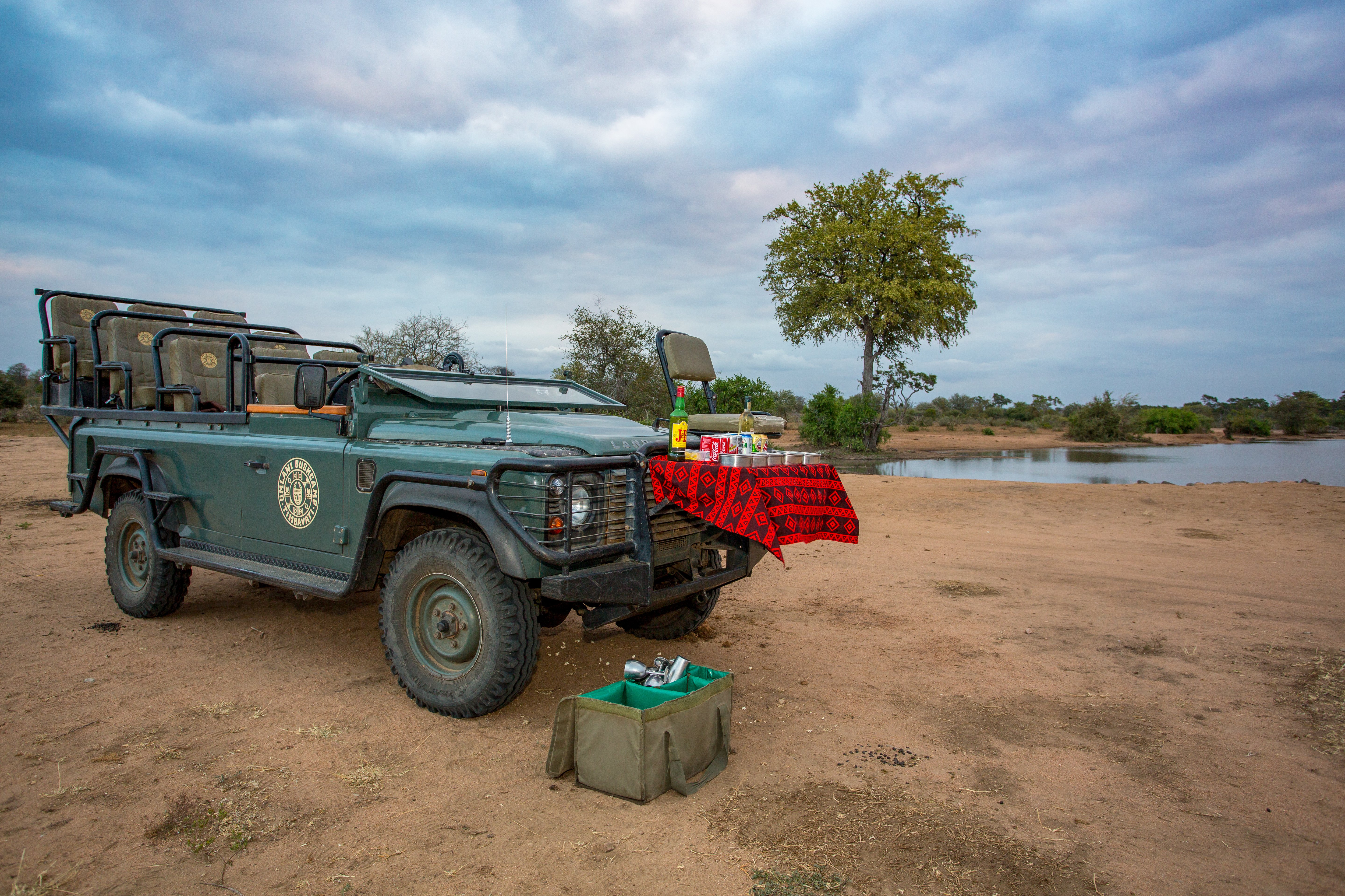 Open game vehicle in the Timbavati riverbed
