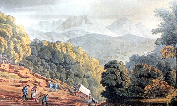 The Trek-aan-Touw approach east of George, South Africa 1816 Christian Ignatius Latrobe (1758-1836) - SA Archives. Public domain