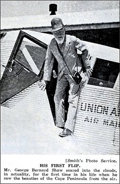George Bernard Shaw, flying, Cape Town, South Africa, 1932. Image: Public domain