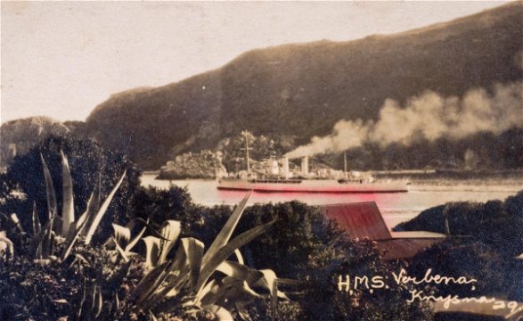 HMS Verbena exits The Heads, 1930