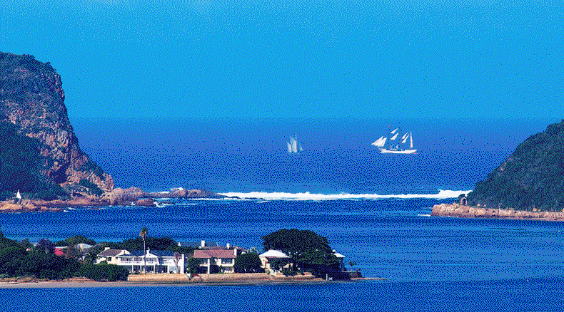 Tall ships at the Knysna Heads. Image by Ian Fleming Tall ships at the Knysna Heads. Image by Ian Fleming
