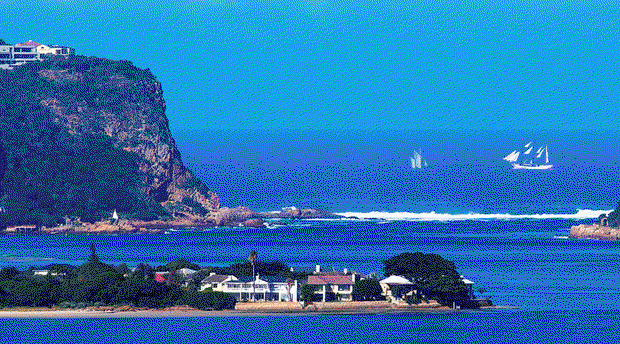 Tall ships at the Knysna Heads. Image by Ian Fleming Tall ships at the Knysna Heads. Image by Ian Fleming