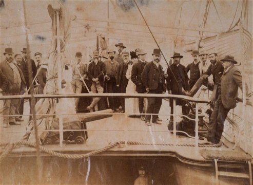 Aboard the ss Venice - first ship to tie up at the Government Wharf, 1883 