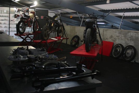The Motorcycle Room Knysna - private collection of bikes. Restoration bays