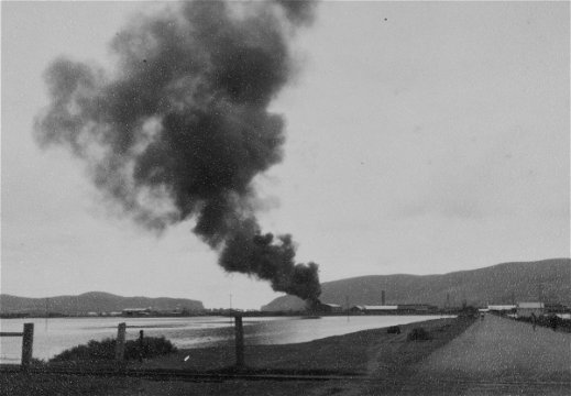 Fire in the creosote plant at Thesen's Sawmill, 1952