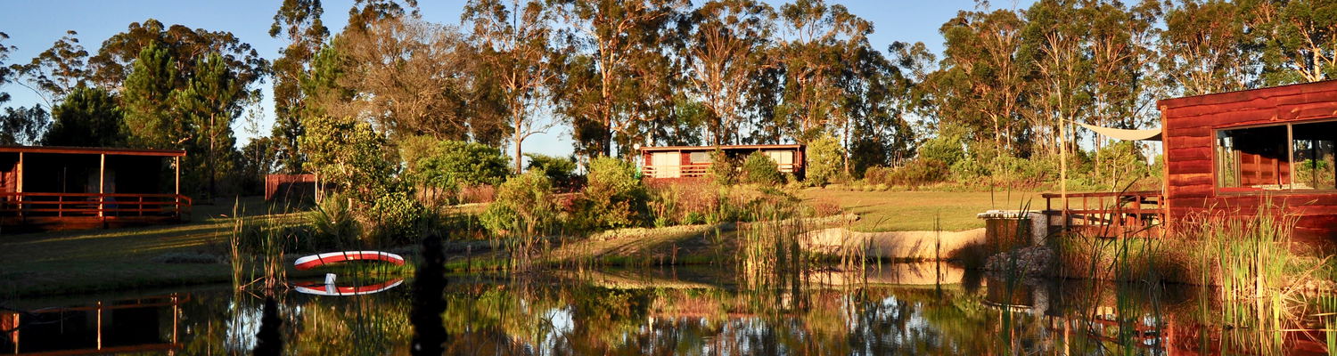 Venue building and cottages across dam near Plettenberg Bay