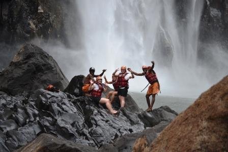Swimming under the Falls Bundu Adventures Zambia 