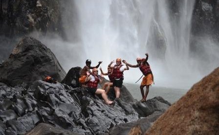 Swimming under the Falls Bundu Adventures Zambia 