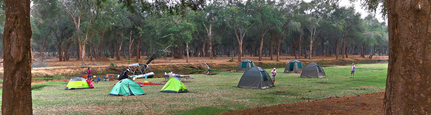 Camping in Lower Zambezi National Park. Mobile Boat Safari on the Zambezi River