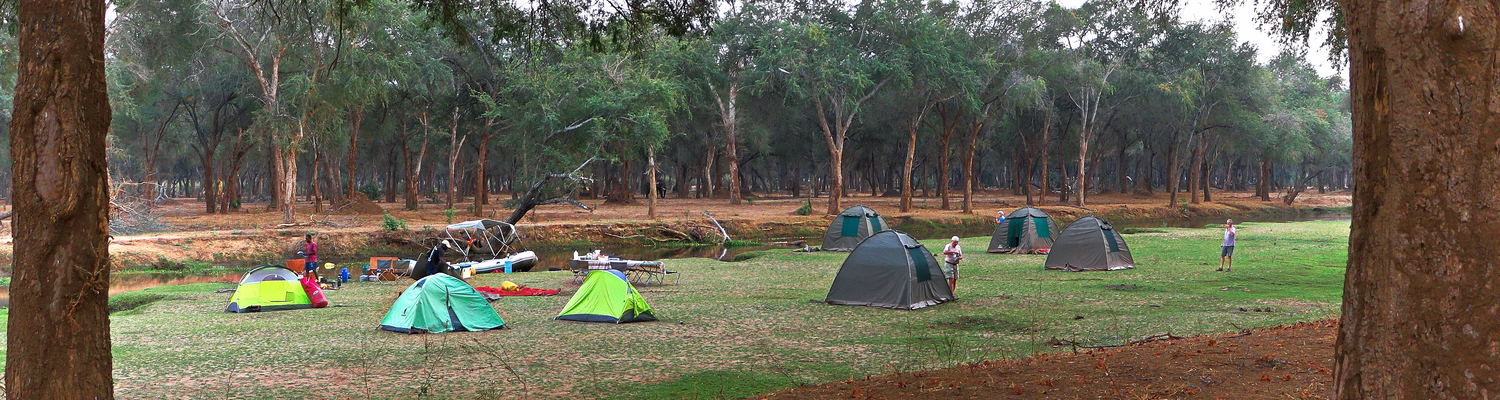 Camping in Lower Zambezi National Park. Mobile Boat Safari on the Zambezi River