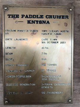 Paddle Cruise, maker's plate. The Featherbed Company, Knysna
