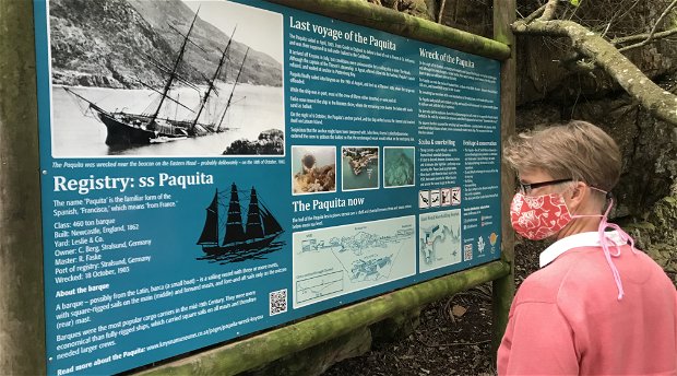 New interpretive sign for the wreck of the Paquita at the Knysna Heads