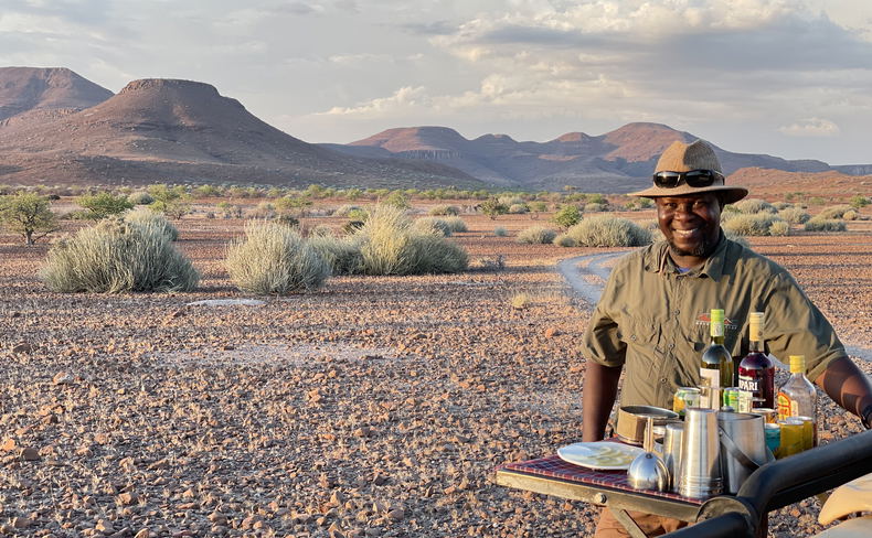 Sundowner drinks at Etendeka Mountain Lodge Namibia Sundowner drinks at Etendeka Mountain Lodge Namibia