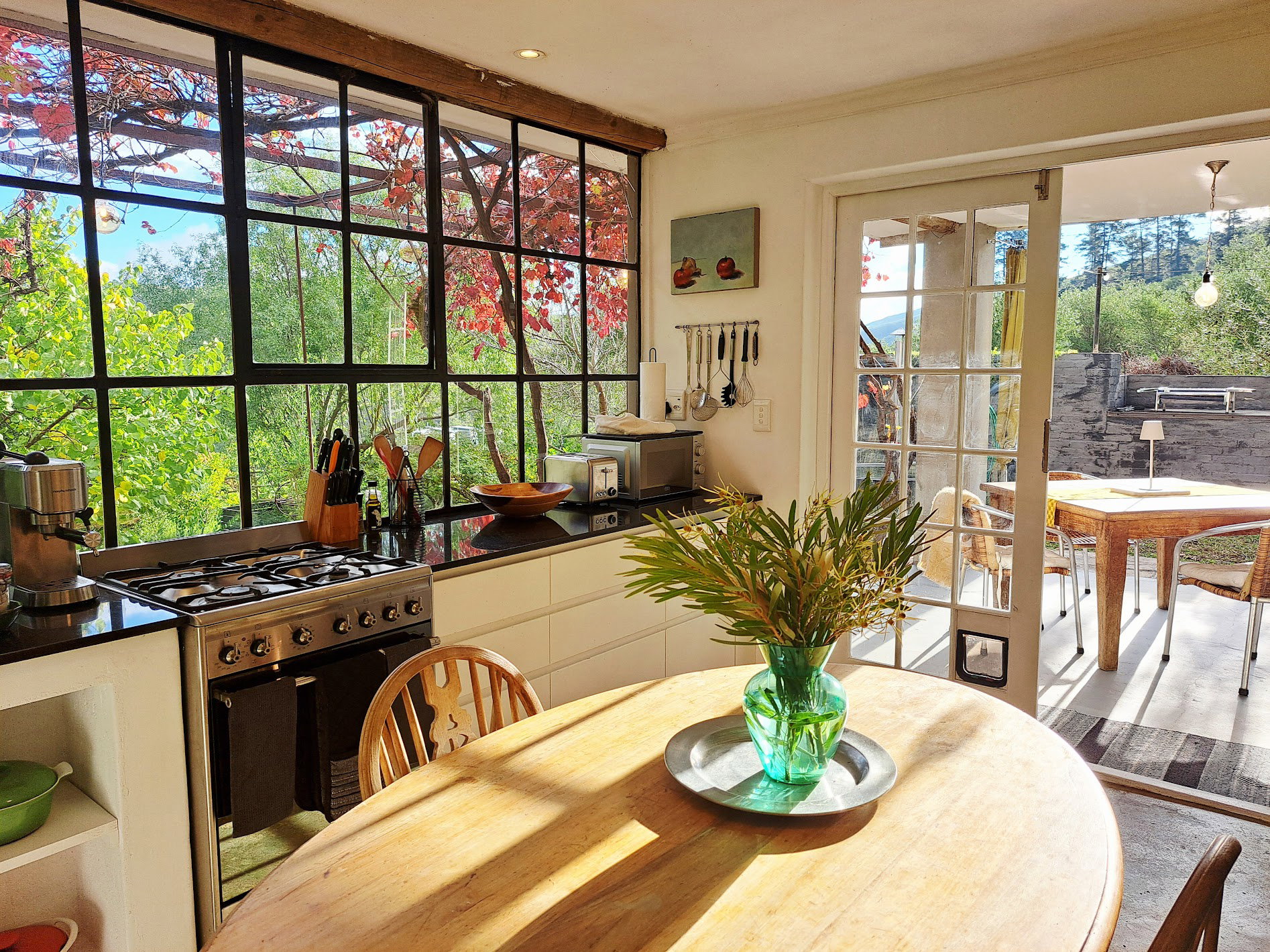 kitchen with views to patio and garden