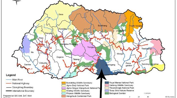 Map of Bhutan, Royal Manas National Park Map, Manas National Park Map