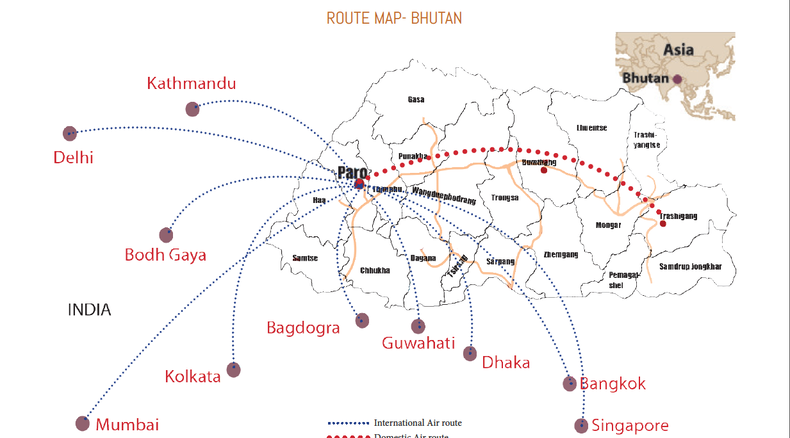 Flights in & out of Bhutan, How to get to Bhutan