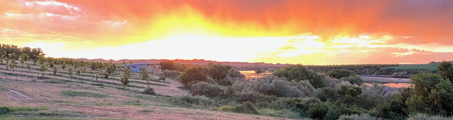 Magnificent and mesmerizing sunset over the Karoo in the Northern Cape, South Africa. The spectacle that can be enjoyed while savoring a cold beverage while taking part on a Karoo Gariep Orange River fly fishing trip with Sundowner Flyfishing Adventures