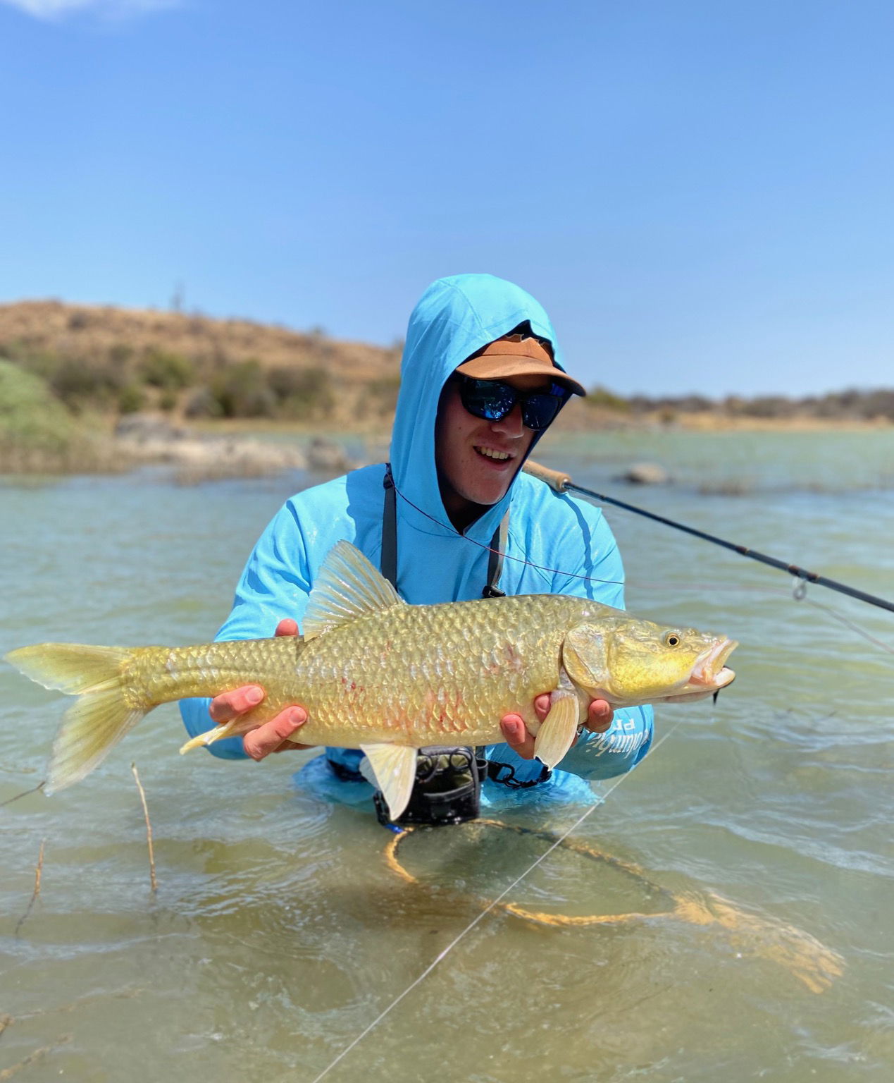Largemouth yellow fish caught on fly on the Orange River by Sundowner Flyfishing Adventures in the Orange River South Africa