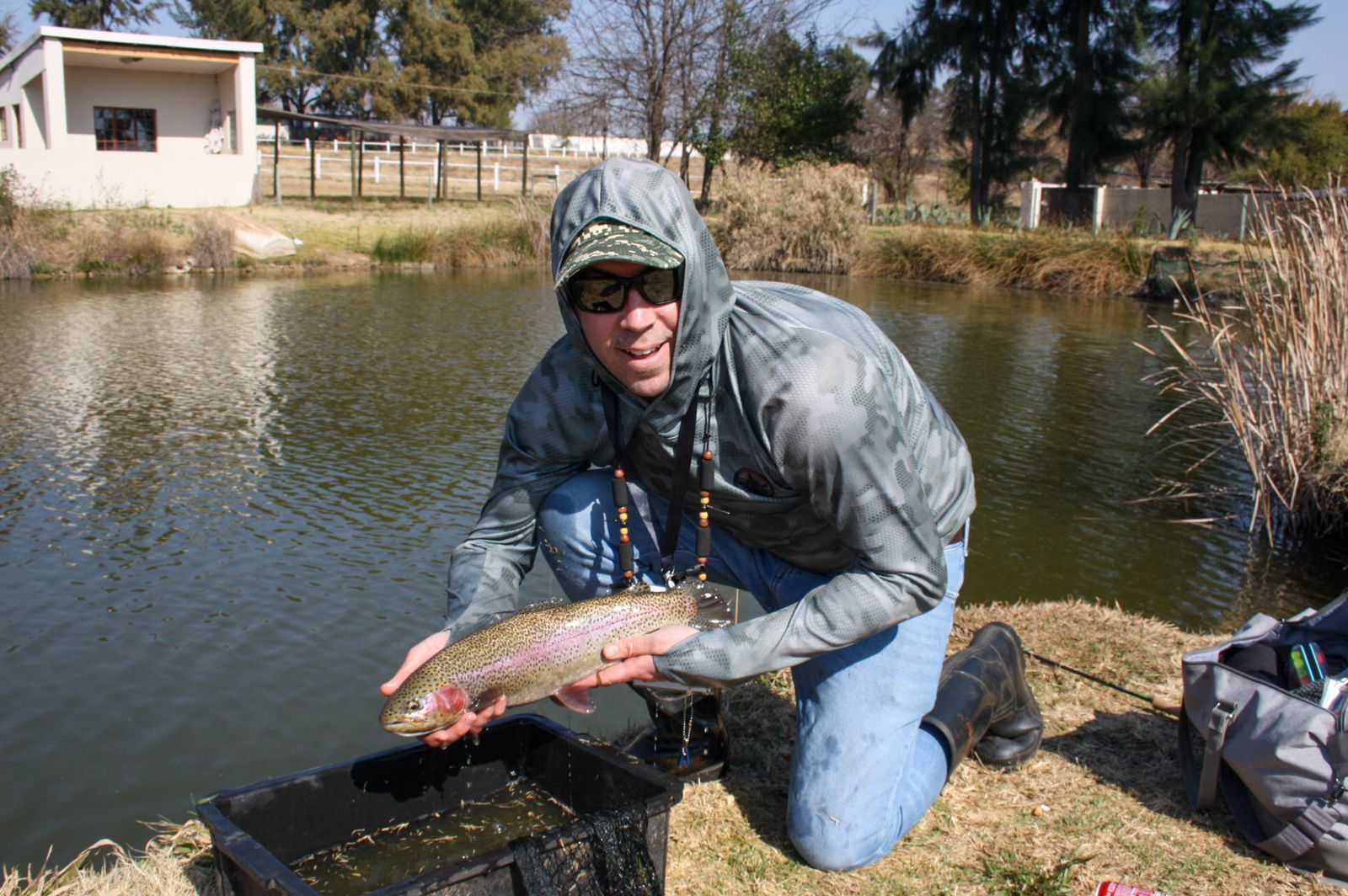 Learning how to fly fishing for trout by attending a lesson with a Sundowner Fly fishing Adventures guide at Lanseria Country Estate