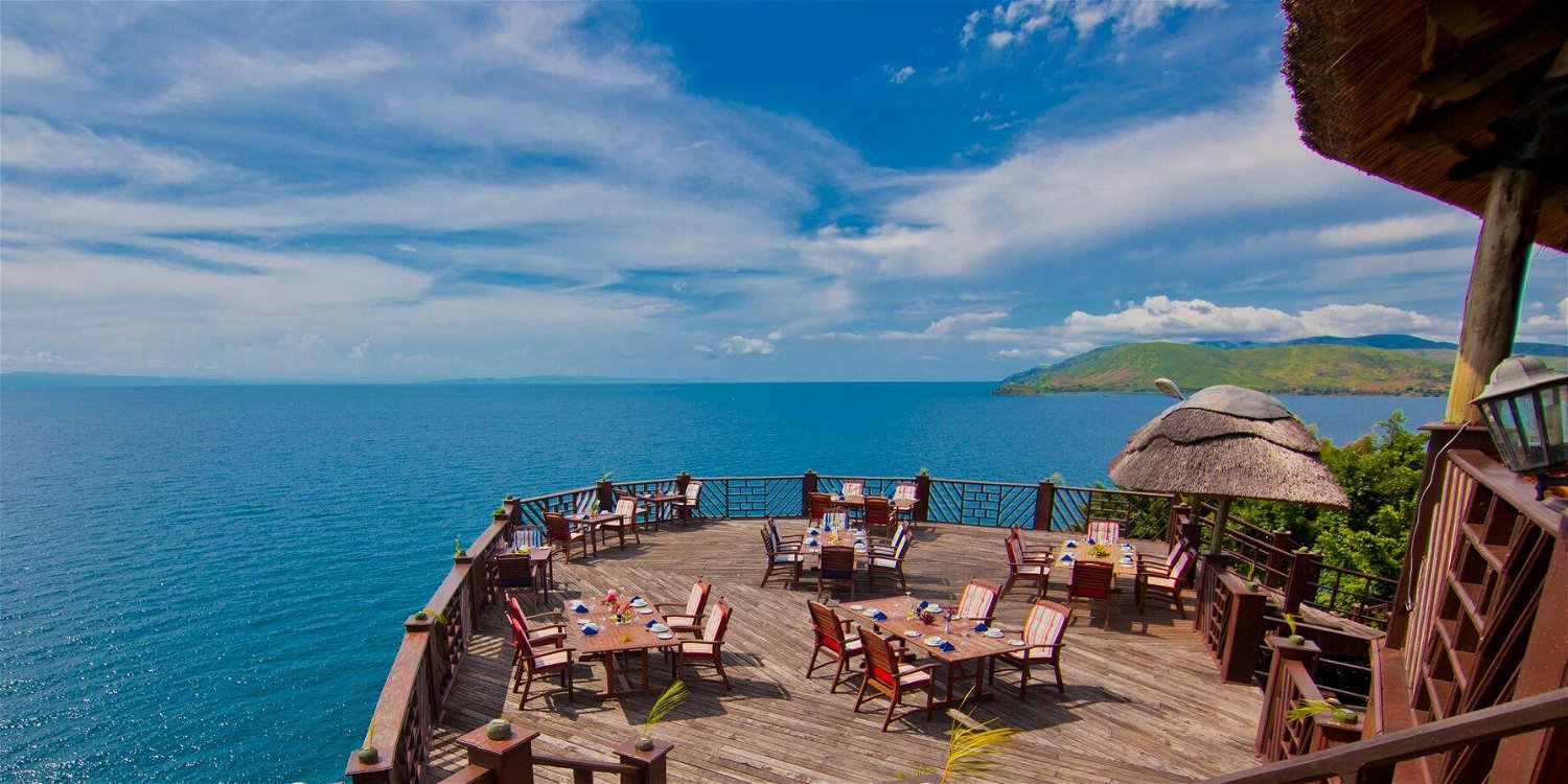 Outdoor dining deck of the Sangara Restaurant at Kigoma Hilltop Hotel
