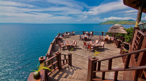 Outdoor dining deck of the Sangara Restaurant at Kigoma Hilltop Hotel