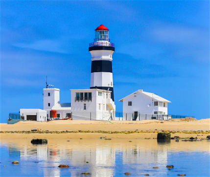 A spectacular lighthouse in Cape Recife Nature reserve in Port Elizabeth, South Africa 