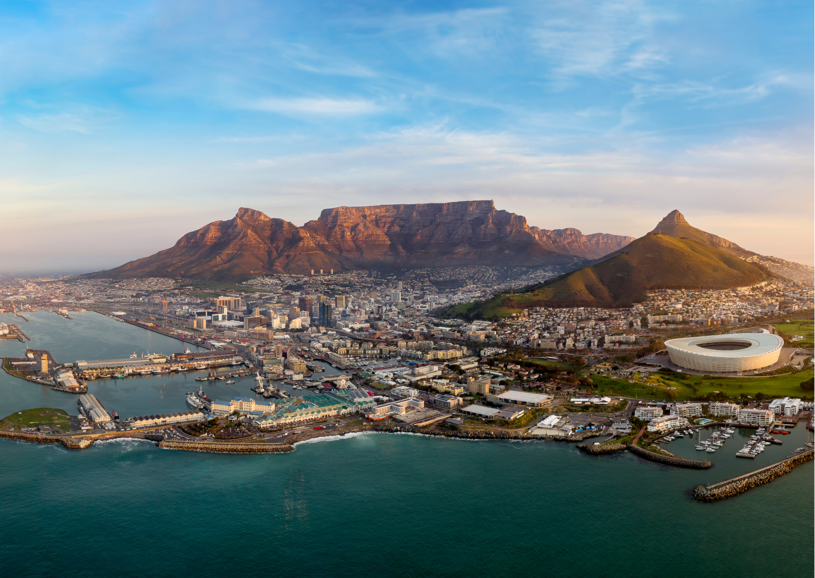 aerial view of Cape Town, Mother City picture of Table Mountain, Signal Hill V&A Waterfront, Atlantic Seaboard, and City Bowl . Cape Town Tour Into Tours