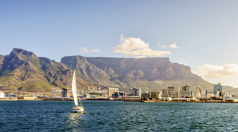 Table Mountain as seen out in the Atlantic sea while on a cruise ship arriving to Cape Town Table Mountain as seen out in the Atlantic sea while on a cruise ship arriving to Cape Town