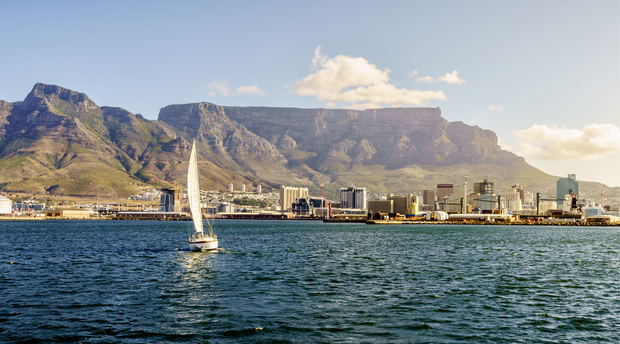 Table Mountain as seen out in the Atlantic sea while on a cruise ship arriving to Cape Town Table Mountain as seen out in the Atlantic sea while on a cruise ship arriving to Cape Town