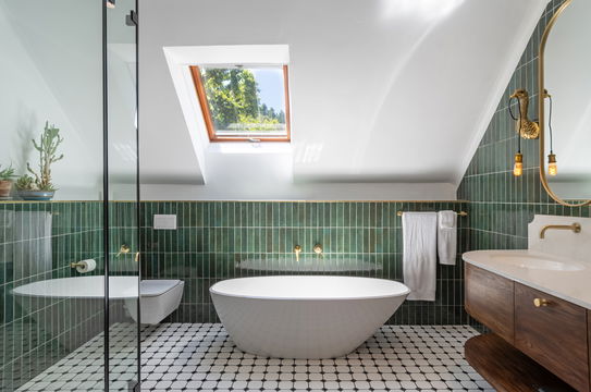 State of the Art Bathroom Green and Gold at Mont Angelis Manor in Stellenbosch Villa Rental