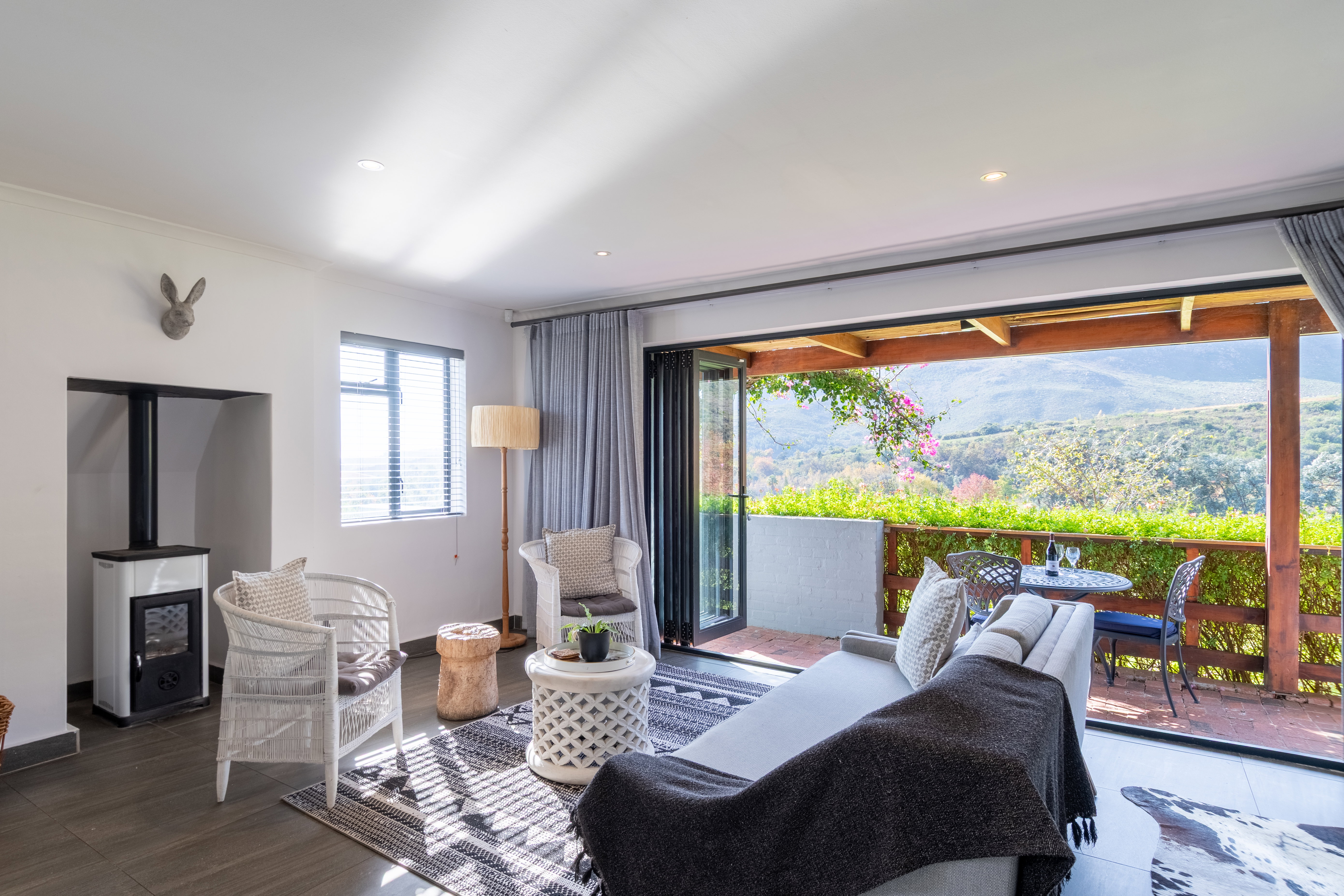 Natural Landscape view from the comfort of your Suite with fireplace for winter warmer accommodation special within Stellenbosch