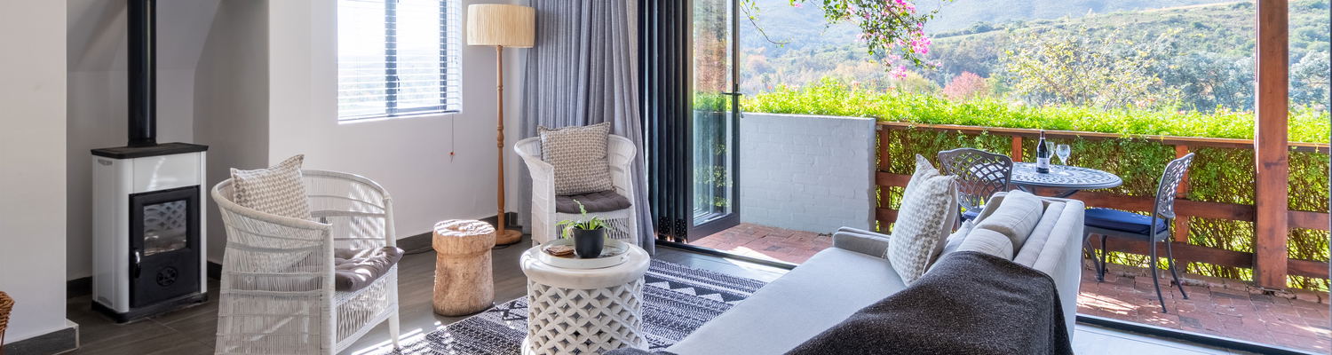 Natural Landscape view from the comfort of your Suite with fireplace for winter warmer accommodation special within Stellenbosch