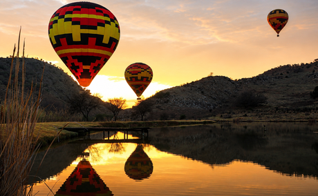 Winter sunrise hot air balloon flight near Johannesburg