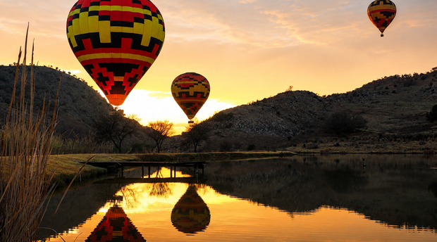 Winter sunrise hot air balloon flight near Johannesburg
