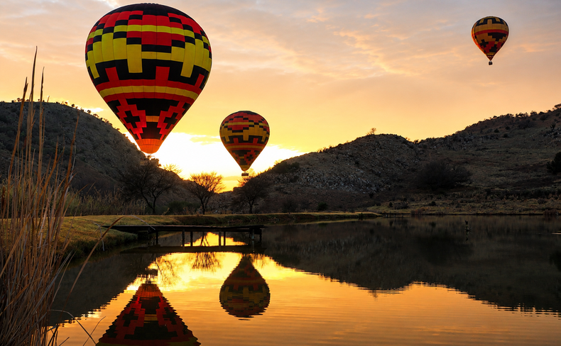 Winter sunrise hot air balloon flight near Johannesburg