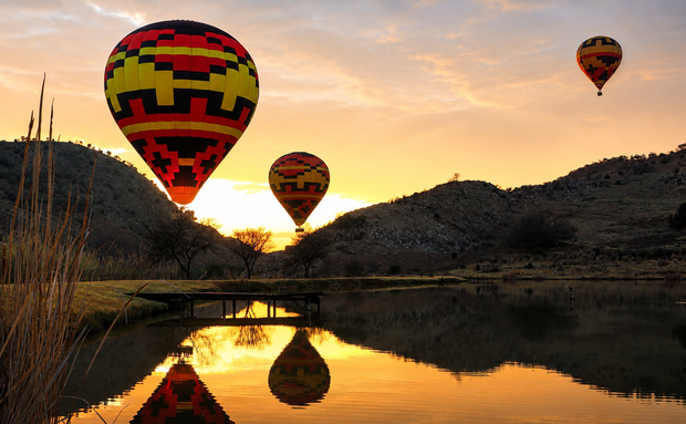 Winter sunrise hot air balloon flight near Johannesburg