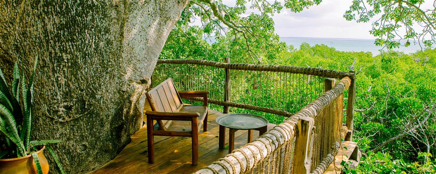 accommodation stay in a treehouse lodge hotel on a tropical island off the coast of tanzania