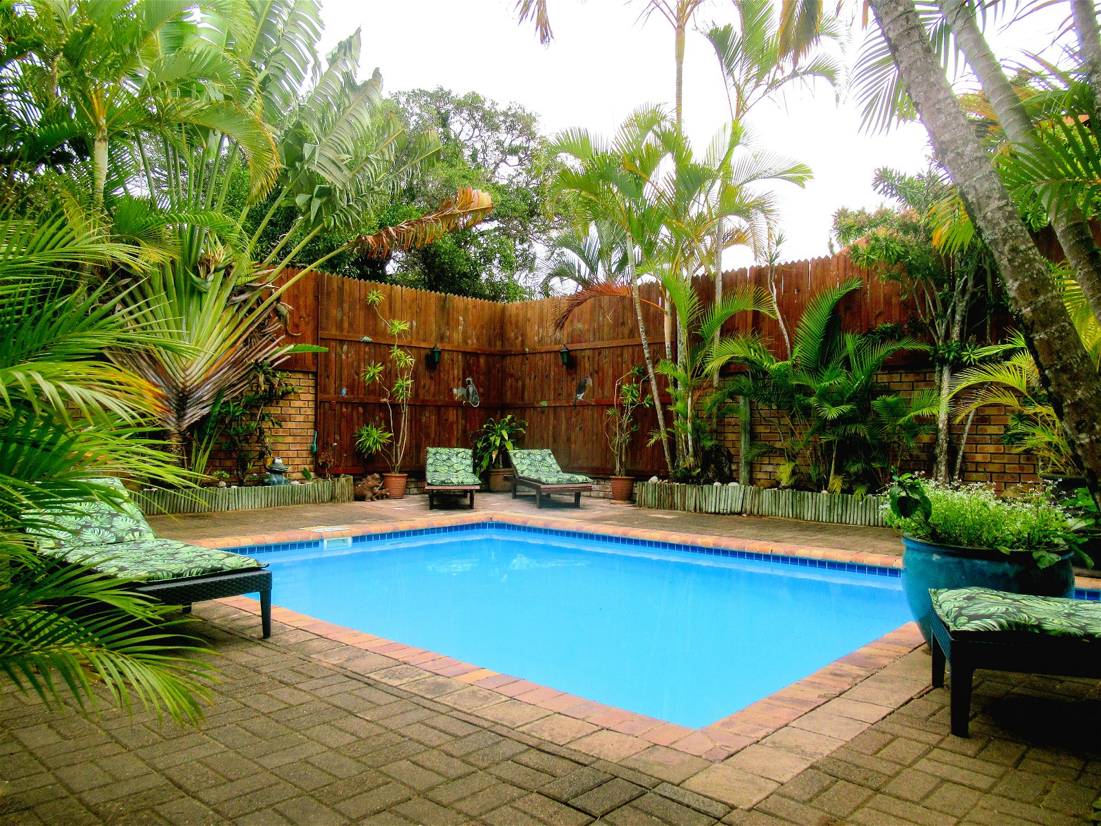 Relaxing, quiet pool area with sun loungers at Bhangazi Lodge.