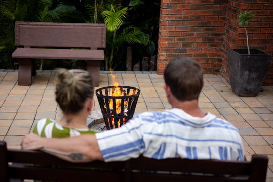 Firepit and seating area beside the pool at Bon A Vie, Gonubie