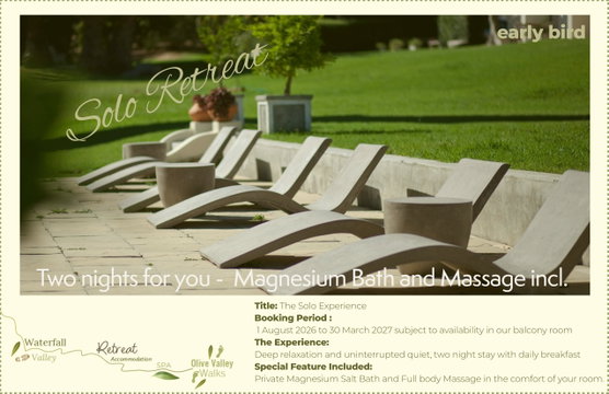 Early Bird Special Deal Solo Retreat Early Bird Special Deal Solo Retreat