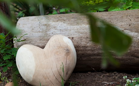 wooden heart at bench